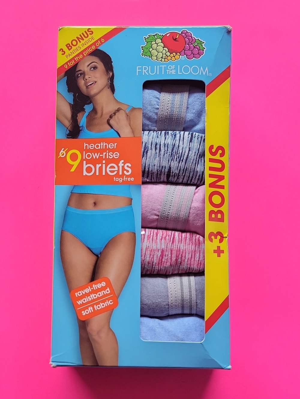 Fruit of the Loom Heather Low-Rise Briefs - Blue, Pink, Gray (9-Pack)